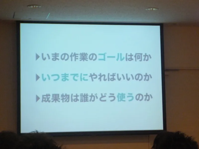 作業のゴールや期限を意識する3つの問いのスライド
